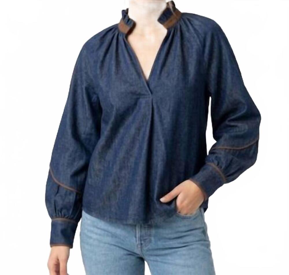 NEW THML denim pop collar shirt in blue